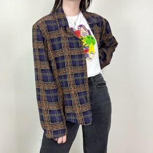 Vintage 90s Purple Orange & Green Plaid Boxy Silk Blazer